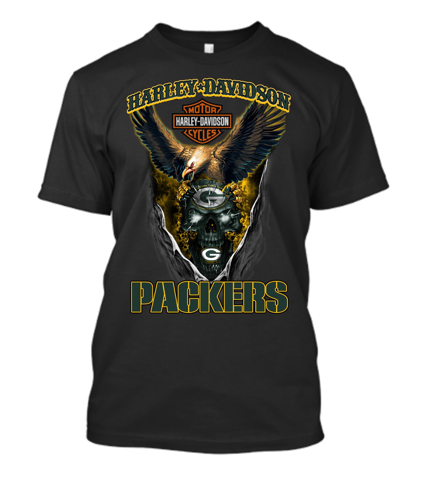 Harley Davidson Motorcycles Green Bay Packers Eagle And Skull T-Shirt