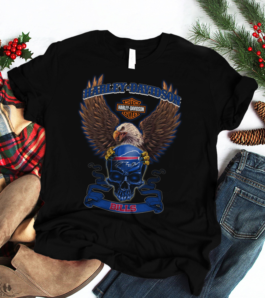 Harley Davidson Motor Cycles Bald Eagle Buffalo Bills T-Shirt