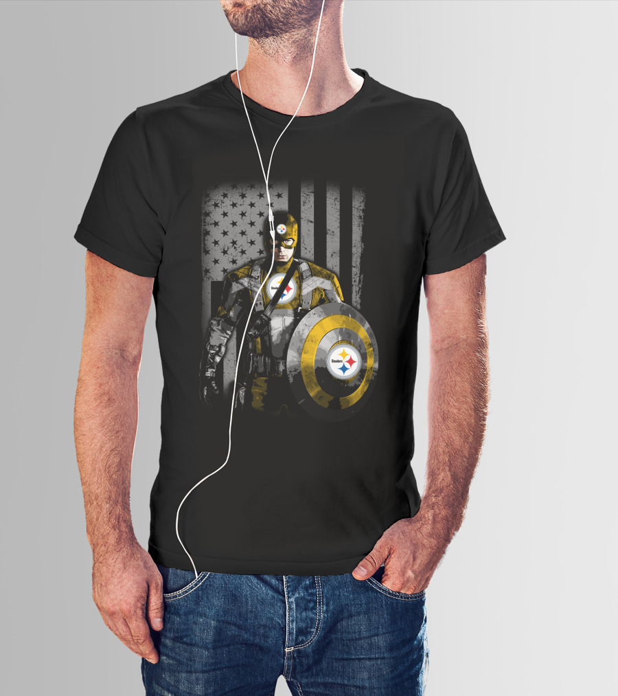 Pittsburgh Steelers Superhero Tribute With Shield And Stars T-Shirt