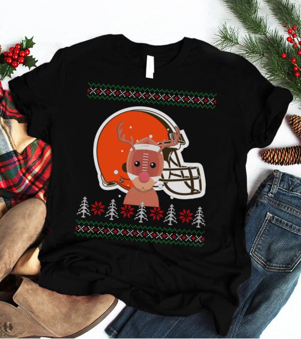 Cleveland Browns Christmas Reindeer Helmet T-Shirt
