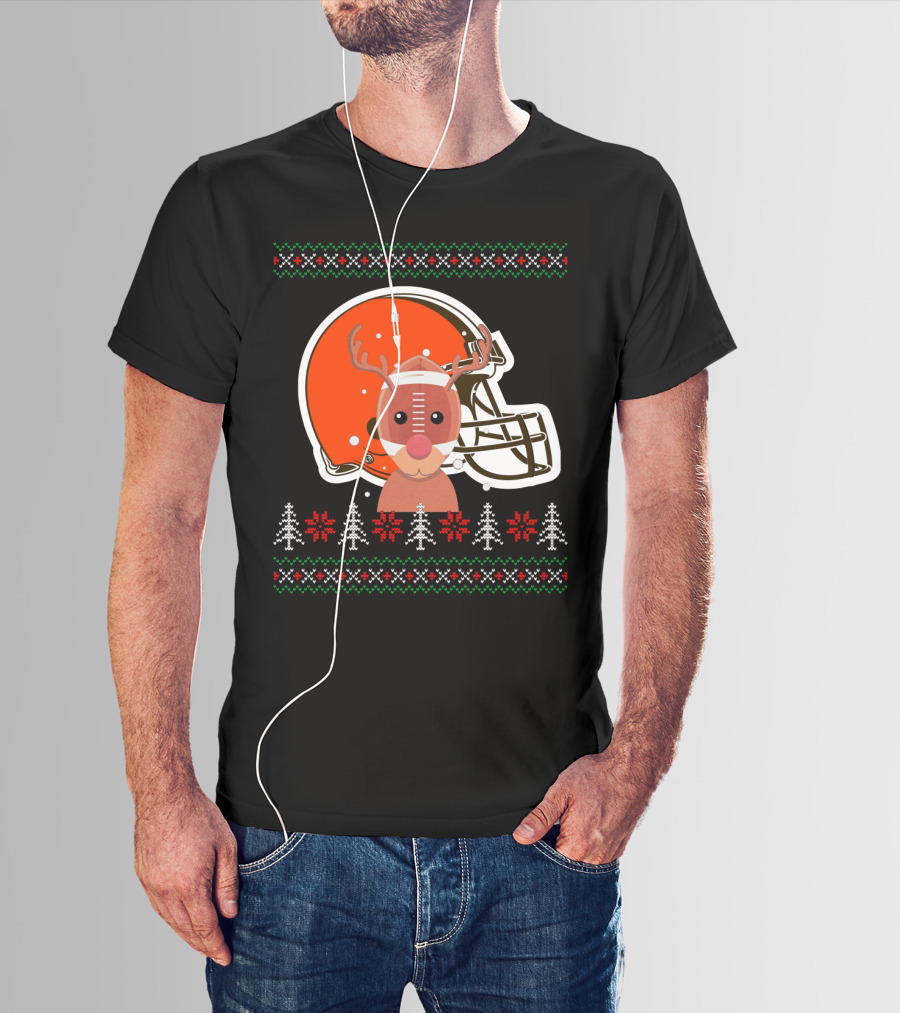 Cleveland Browns Christmas Reindeer Helmet T-Shirt