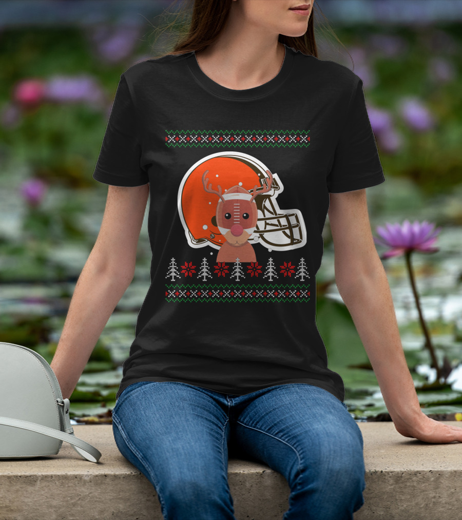 Cleveland Browns Christmas Reindeer Helmet T-Shirt