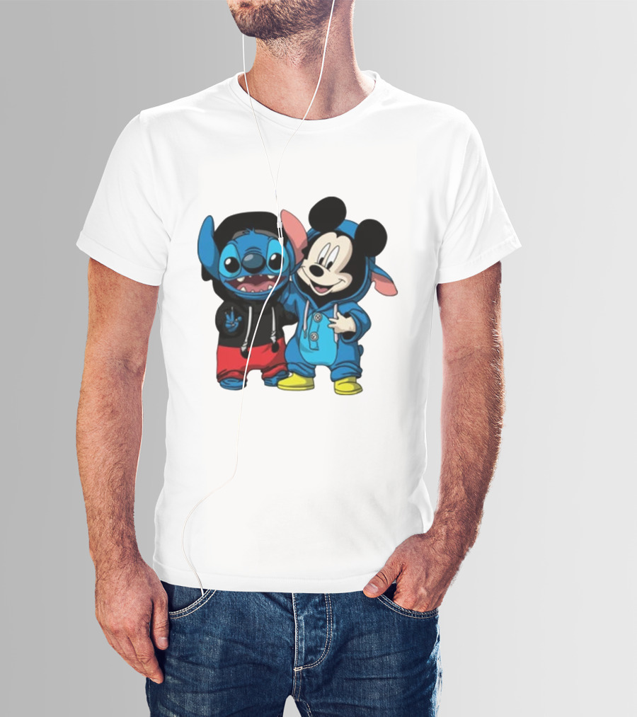 Mickey Mouse And Stitch In Hoodies T-Shirt