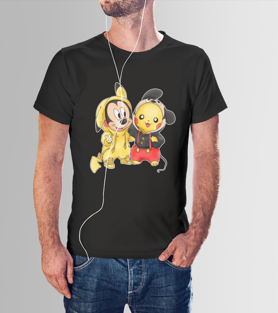 Mickey Pikachu Crossover Characters In Hoodie Costumes T-Shirt