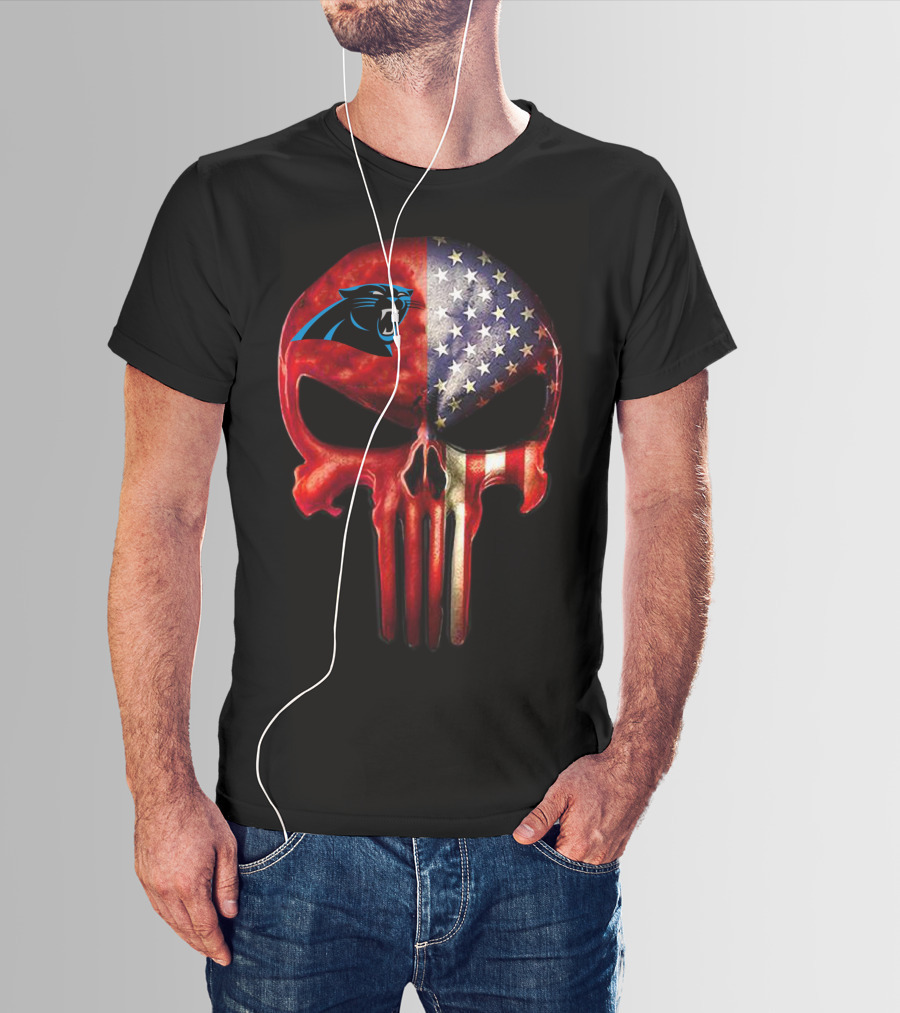 Carolina Panthers Skull American Flag T-Shirt