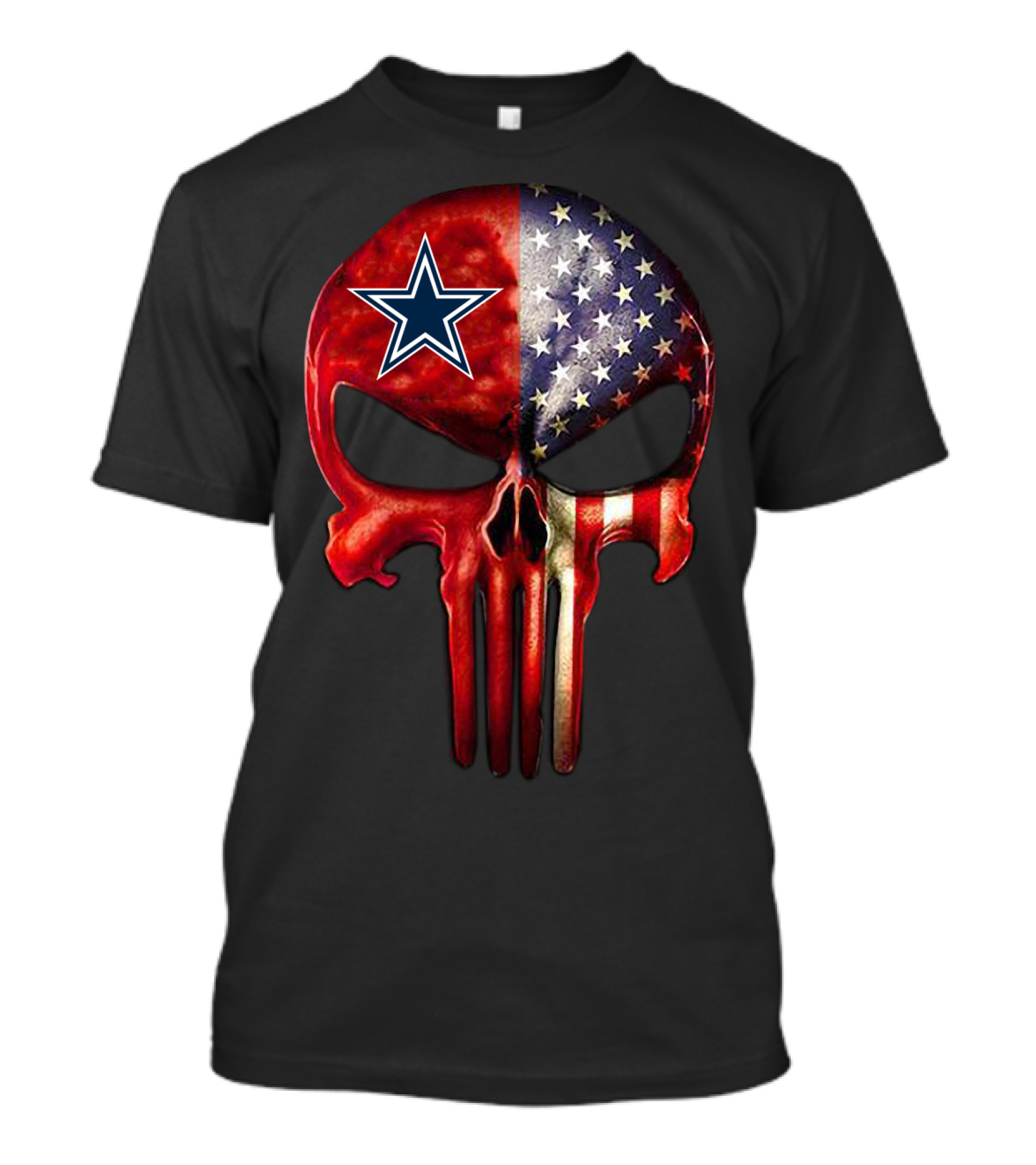 For True Dallas Fan Only Patriotic Skull With American Flag And Star T-Shirt