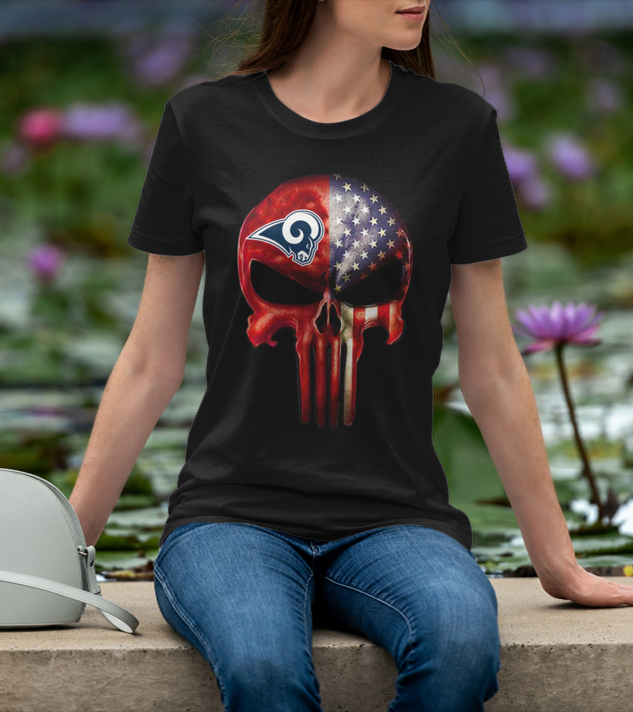 Los Angeles Rams Punisher Skull American Flag T-Shirt