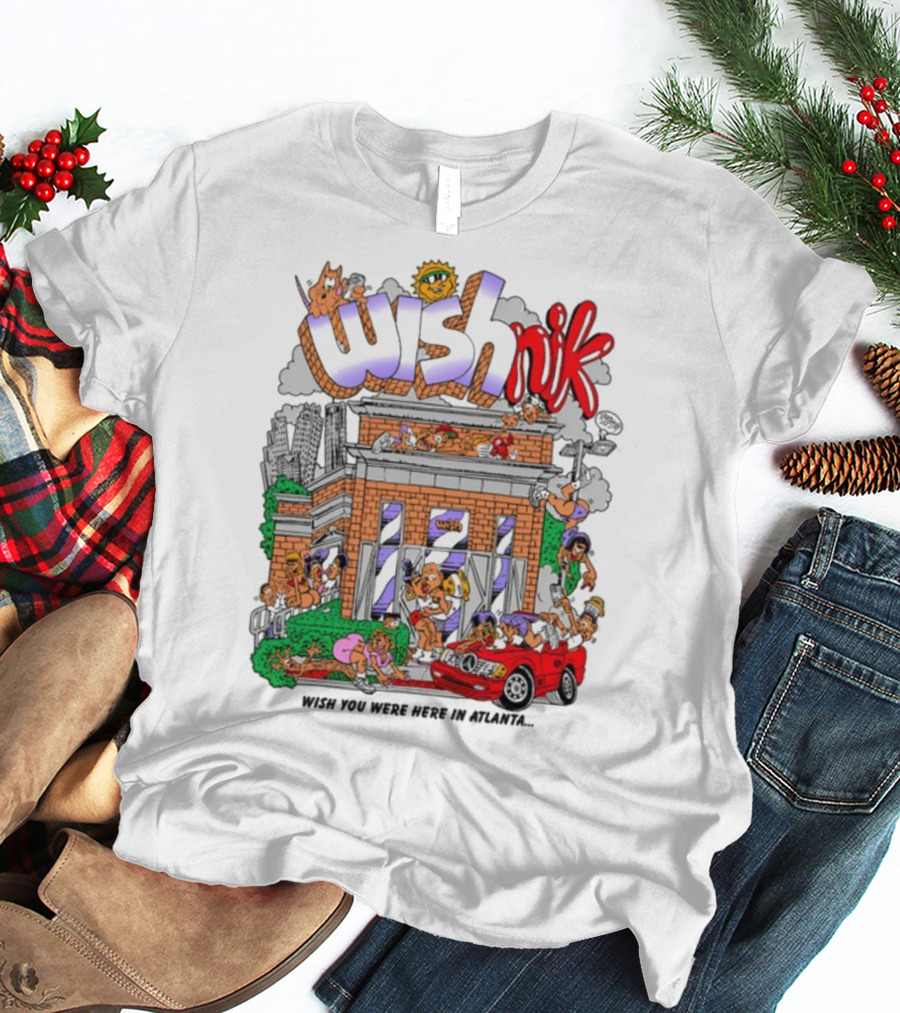 Wishnik Wish You Were Here In Atlanta Cartoon Car Crowd Scene T-Shirt