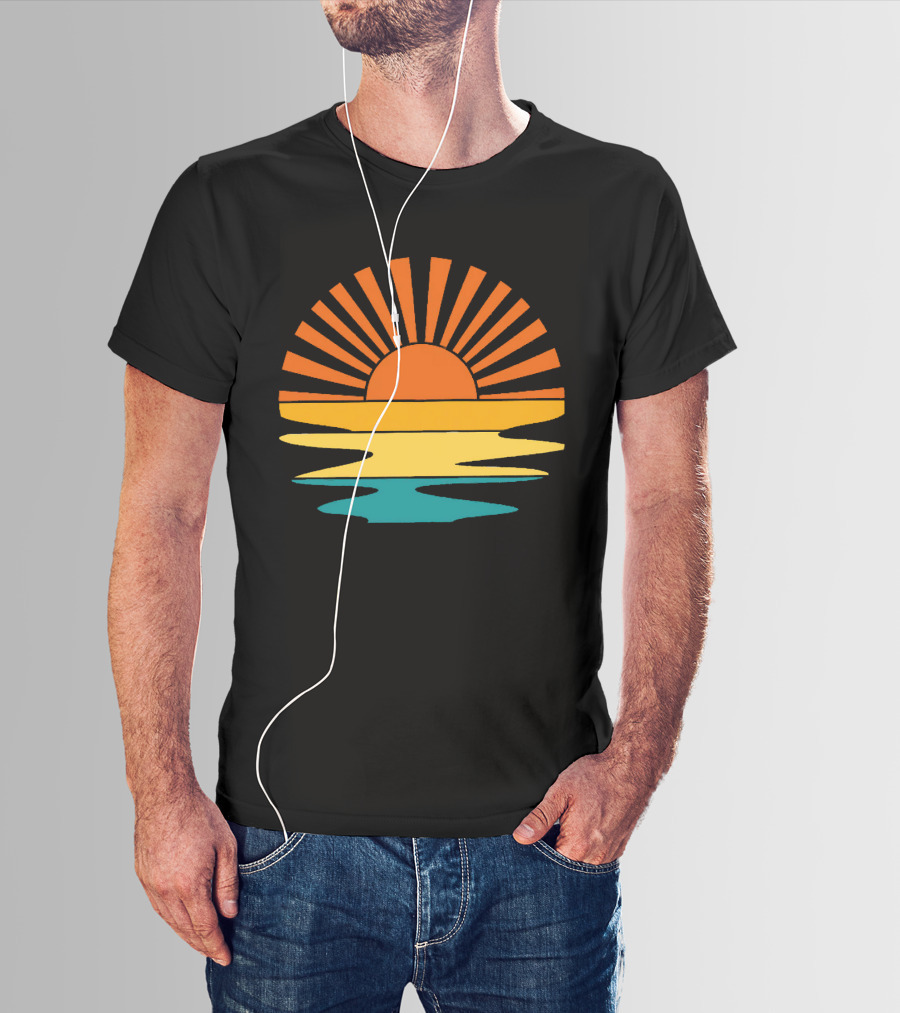 Retro Sunset Rays Wavy Vintage Sunshine Sunburst Ocean Horizon T-Shirt