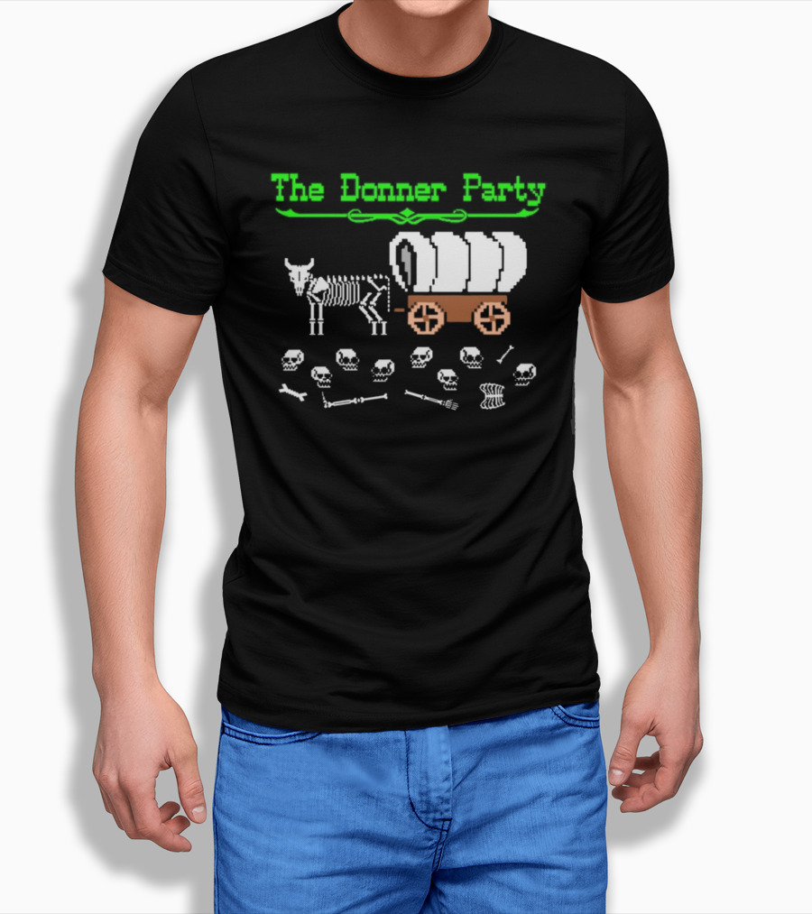 The Donner Party Pixel Art Wagon Skeletons Retro T-Shirt
