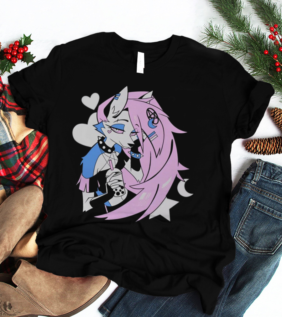 Trans Colored Loona Pastel Goth Aesthetic With Heart And Star Symbols T-Shirt