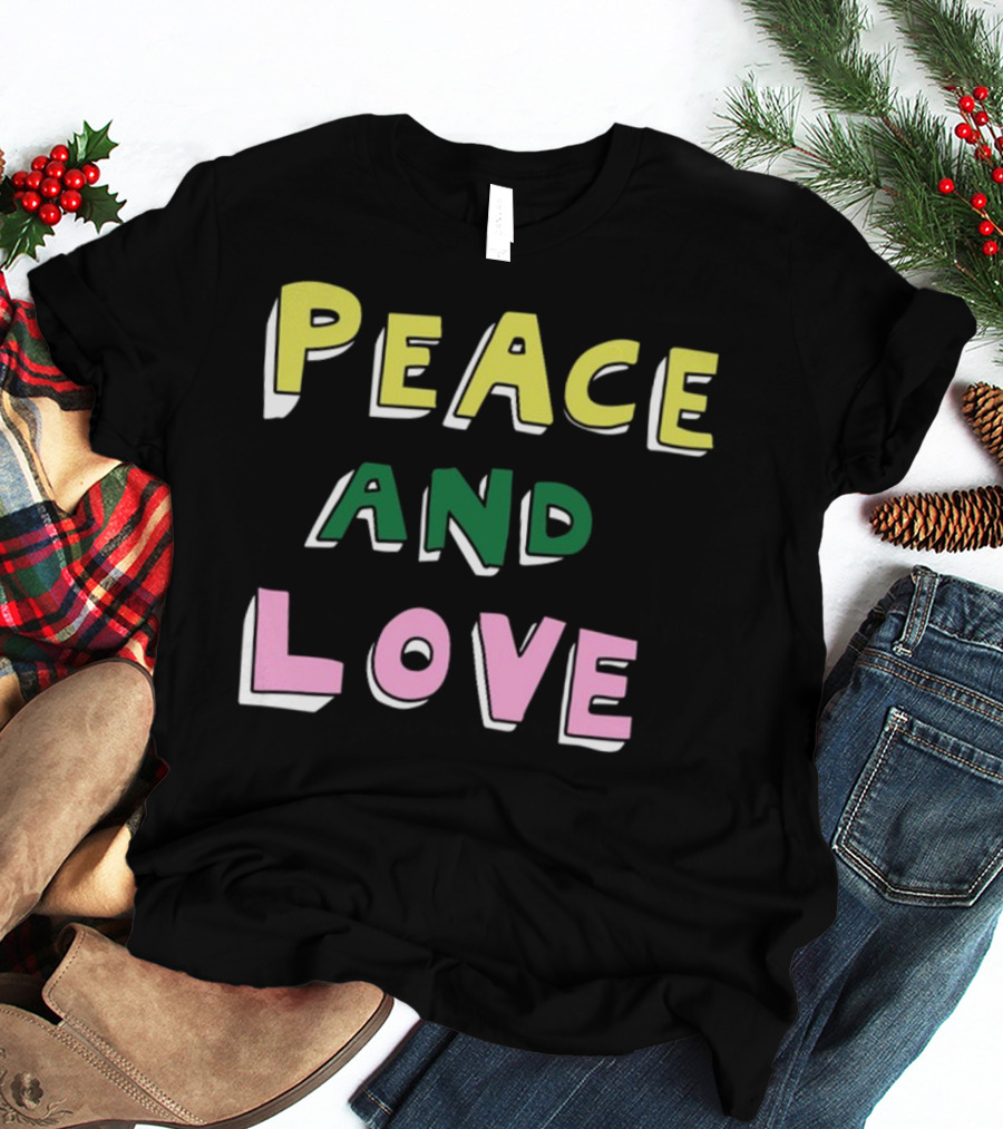 Bella Freud Peace And Love Text Bold Colorful Letters T-Shirt