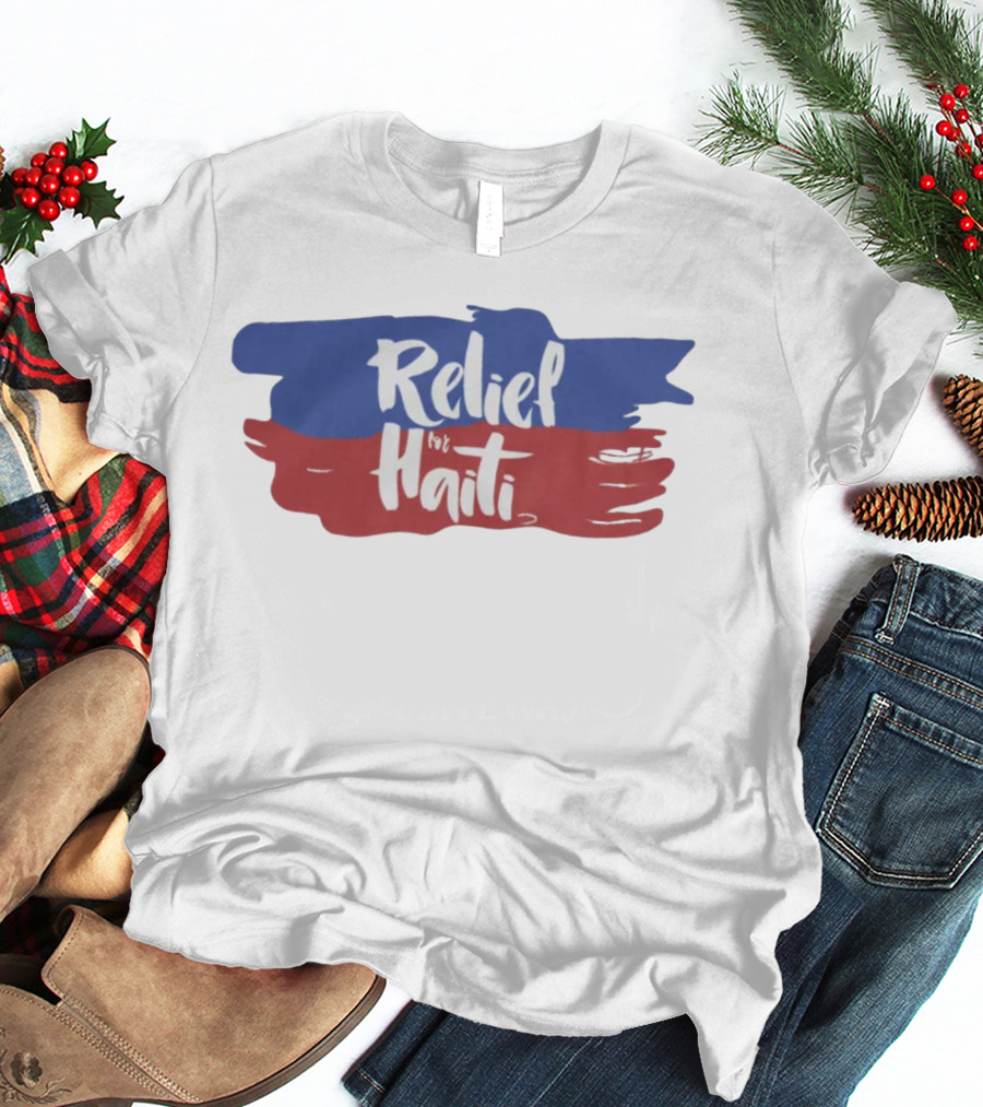 Relief For Haiti Blue And Red Brush Stroke T-Shirt