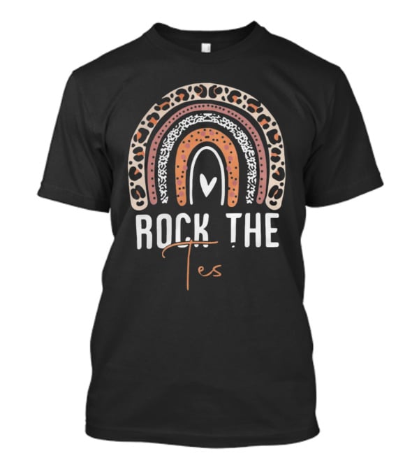 Rock The Test Day Teacher Leopard Print Rainbow T-Shirt