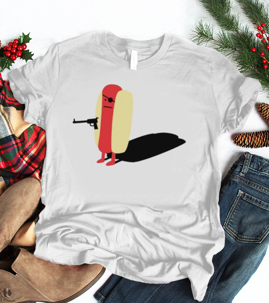 Melody Of Puns Diabolical Hot Dog With Smoking Gun And Eyepatch T-Shirt