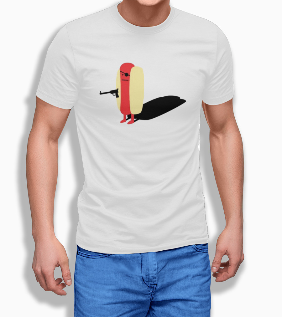 Melody Of Puns Diabolical Hot Dog With Smoking Gun And Eyepatch T-Shirt