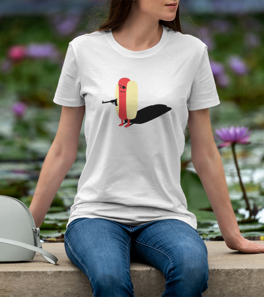 Melody Of Puns Diabolical Hot Dog With Smoking Gun And Eyepatch T-Shirt