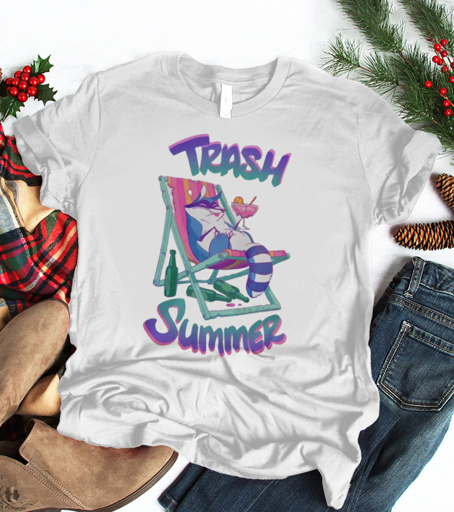 Trash Summer Raccoon Relaxing With Drink T-Shirt