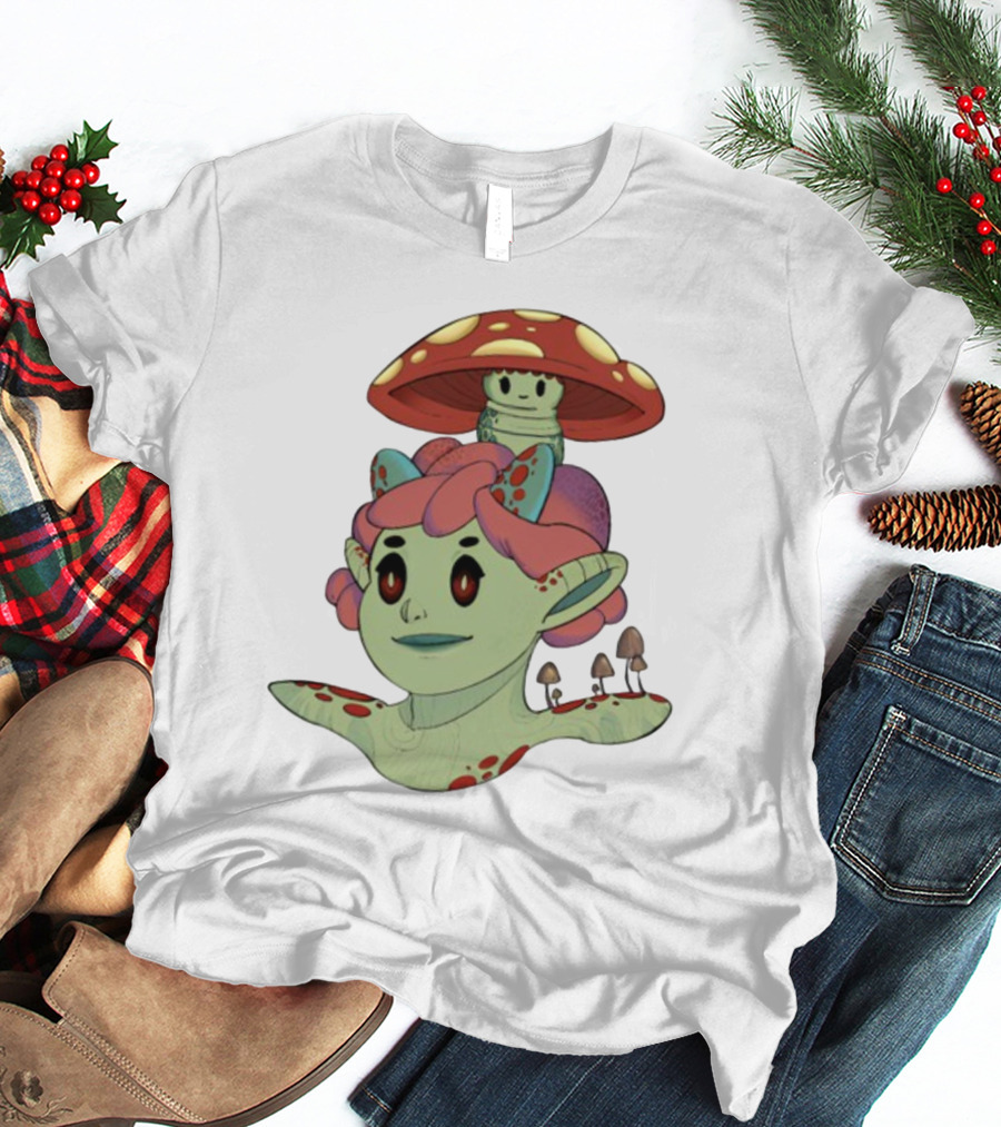 Mushroom Troll Fantasy Character With Toadstool Hat And Colorful Hair T-Shirt