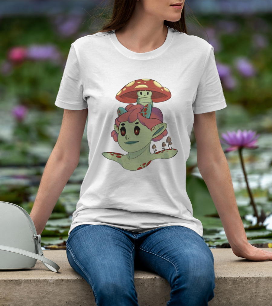 Mushroom Troll Fantasy Character With Toadstool Hat And Colorful Hair T-Shirt