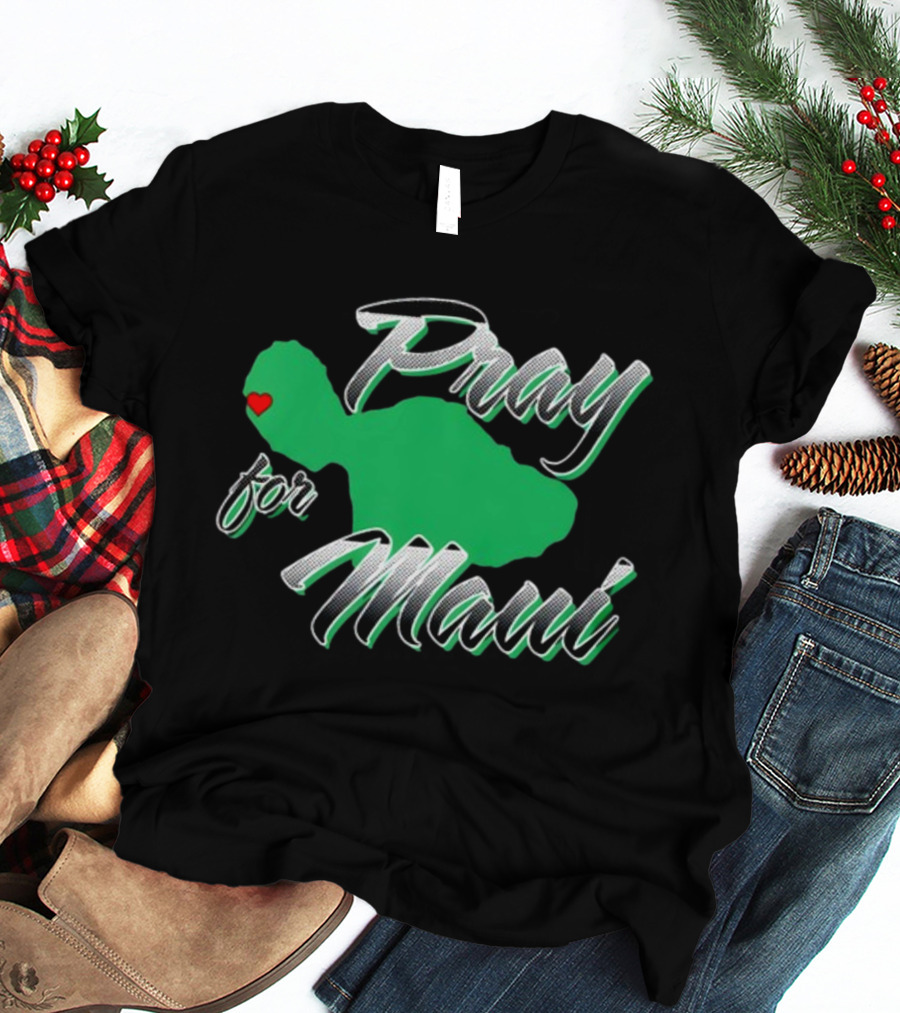 Pray For Maui Green Island Heart T-Shirt