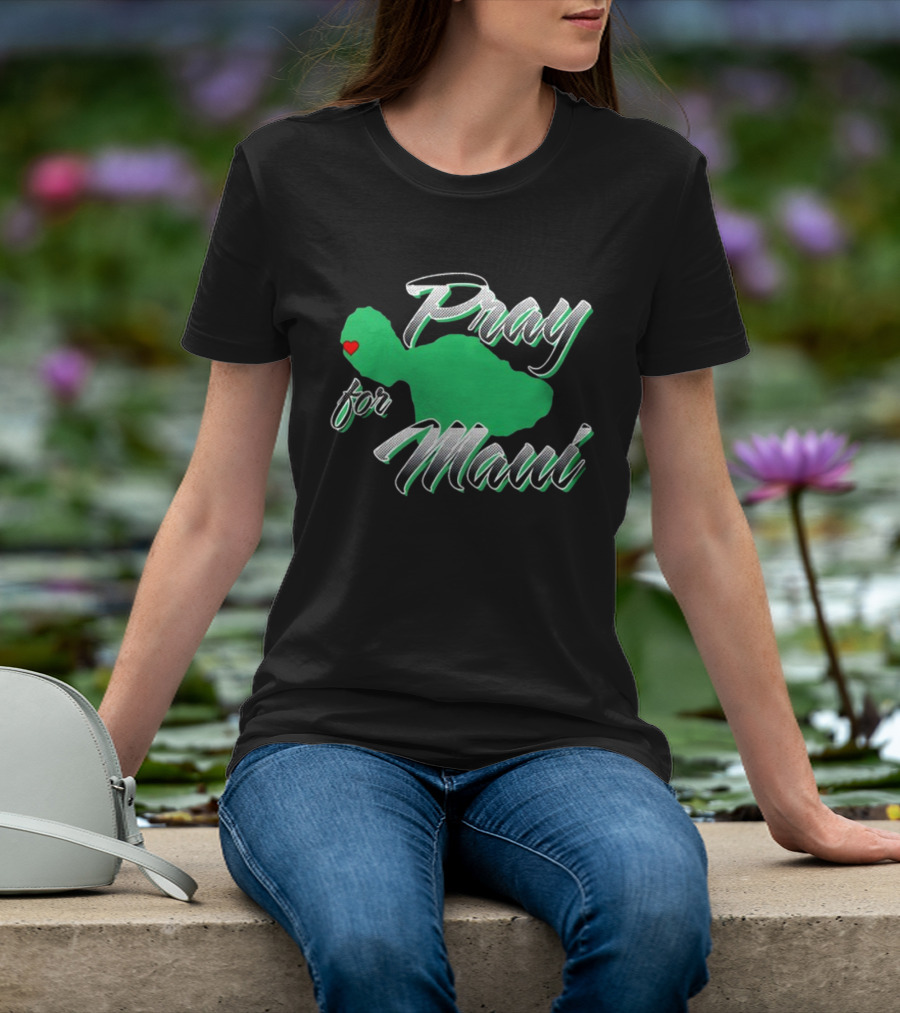 Pray For Maui Green Island Heart T-Shirt