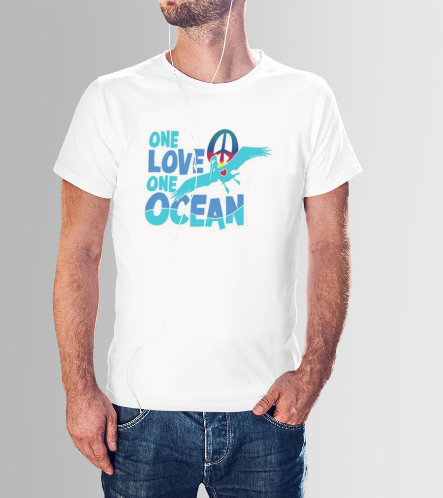 Musician Jimmy Buffett One Love One Ocean Peace Symbol Bird Heart T-Shirt