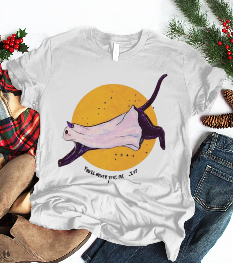 You’ll Never Take Me Alive Cat In Ghost Costume With Yellow Moon And Stars T-Shirt