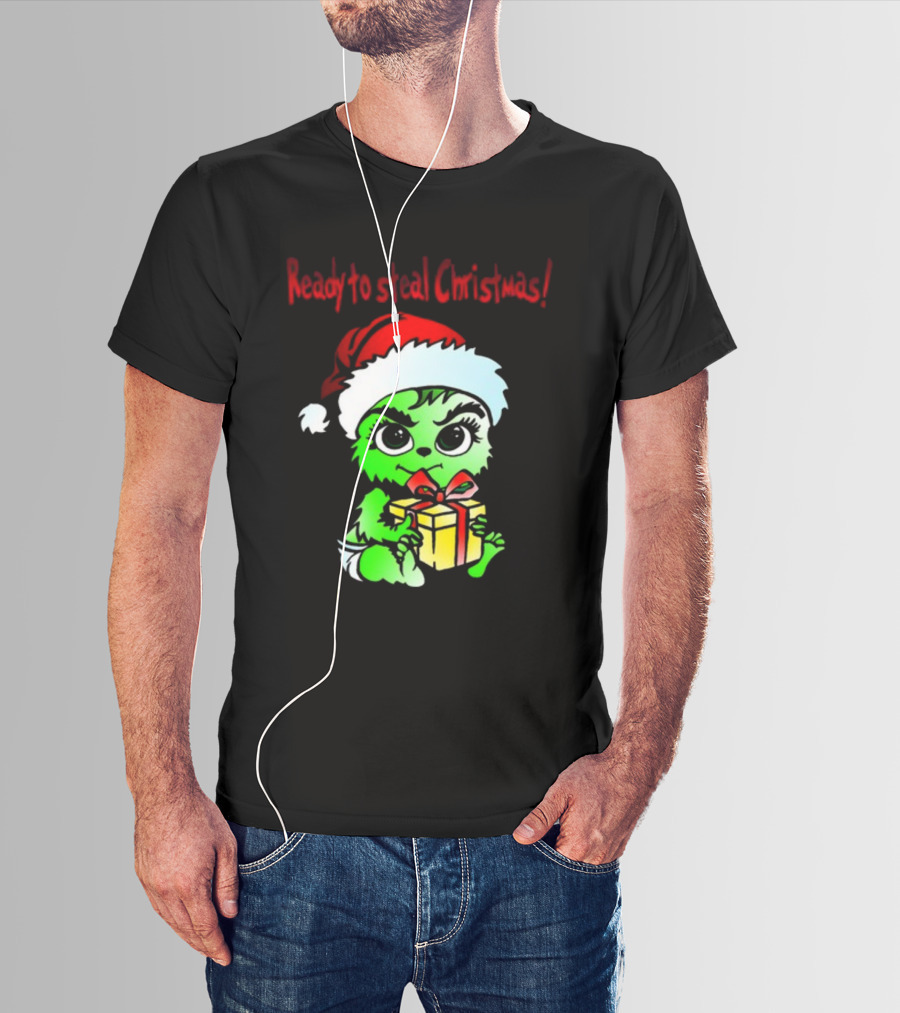 Cathygraphics3 Ready To Steal Christmas Green Santa Hat Gift T-Shirt