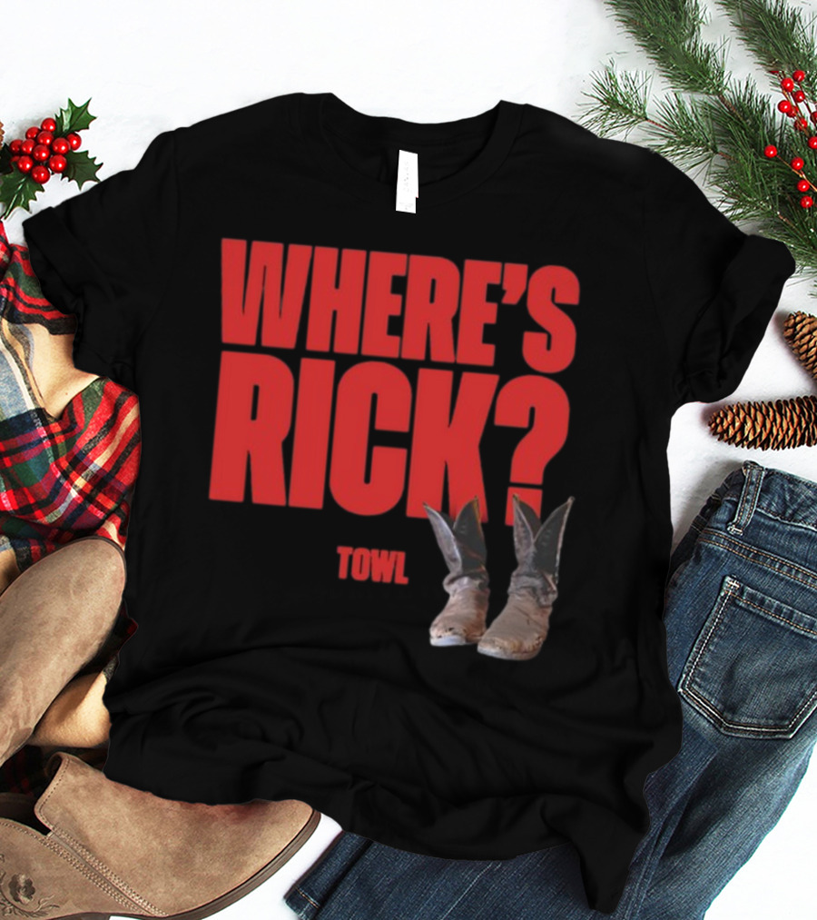 WHERE'S RICK TOWL Cowboy Boots Mystery T-Shirt