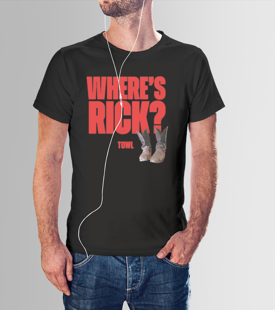 WHERE'S RICK TOWL Cowboy Boots Mystery T-Shirt