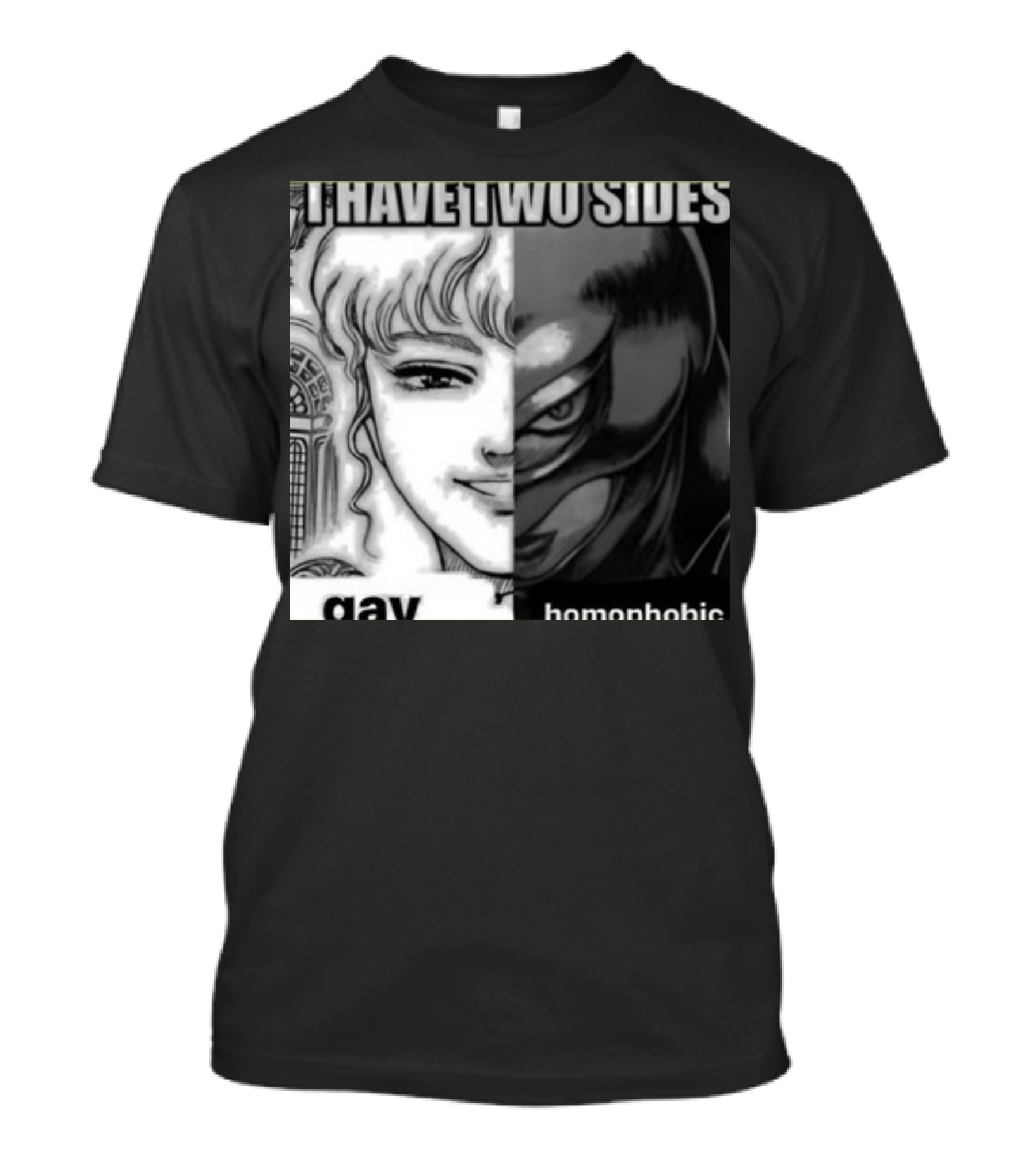 I Have Two Sides Gay Homophobic Manga Character Split Face T-Shirt