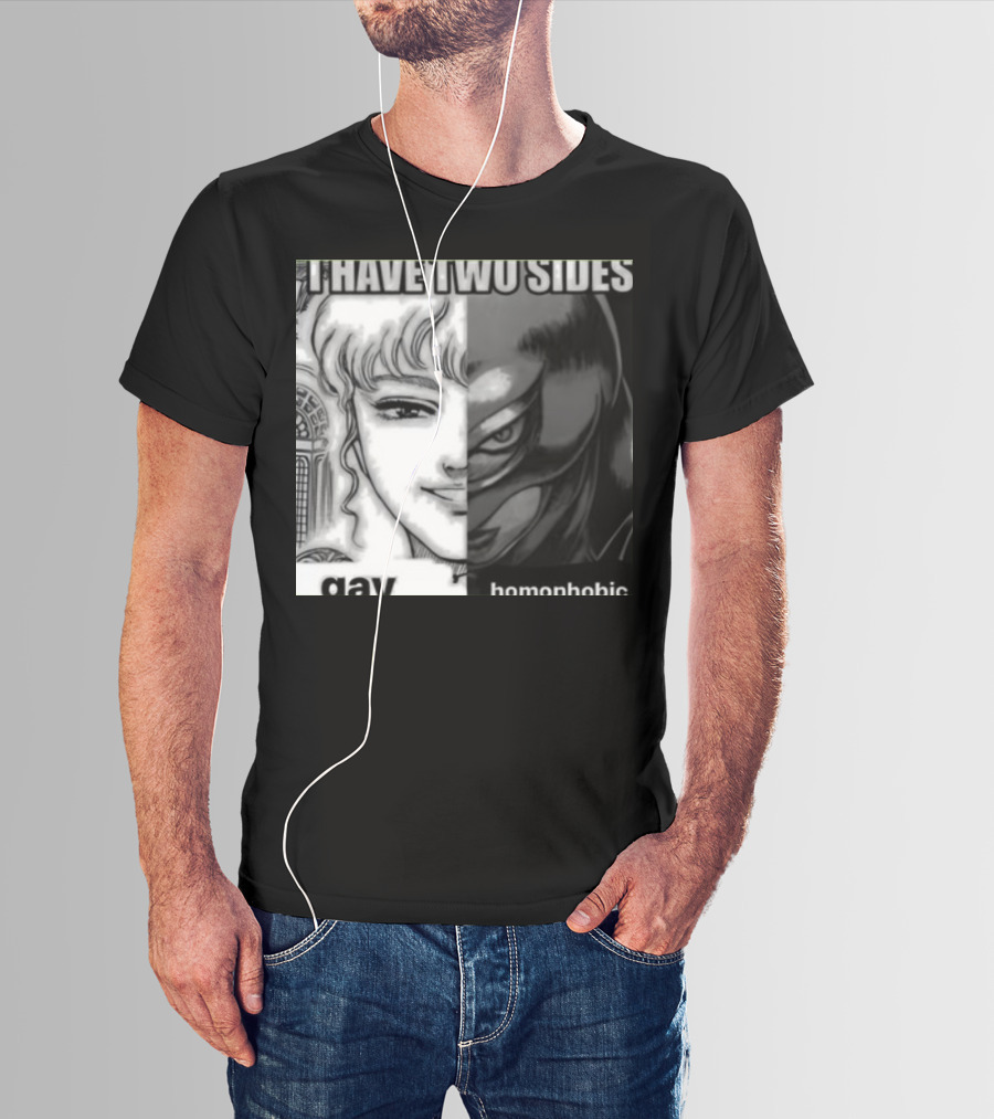 I Have Two Sides Gay Homophobic Manga Character Split Face T-Shirt