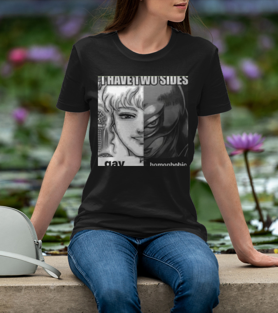 I Have Two Sides Gay Homophobic Manga Character Split Face T-Shirt