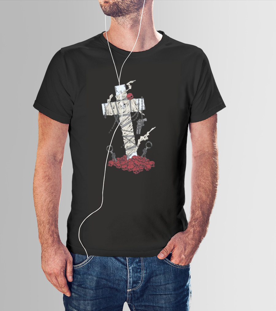 Trigun Nicholas D. Wolfwood Cross With Chains And Skulls T-Shirt