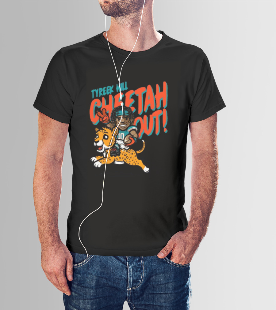 Tyreek Hill Cheetah Out Riding Cartoon Cheetah Football Player Character T-Shirt