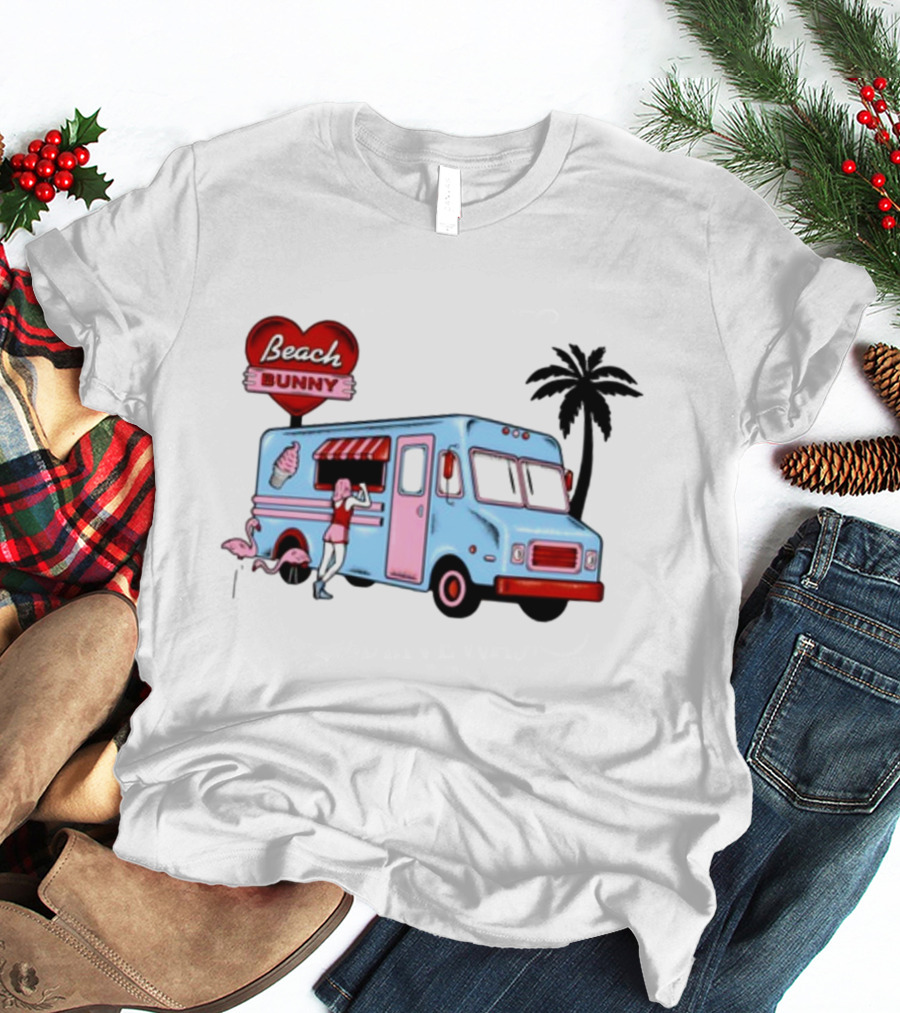 Beach Bunny Ice Cream Truck Flamingo Palm Tree T-Shirt