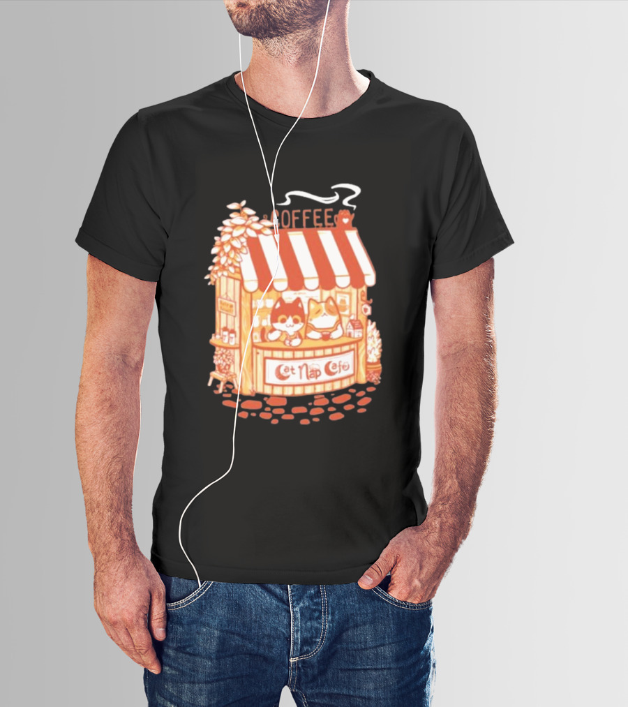 Lazy Cat Coffee Cat Nap Cafe Cozy Kiosk T-Shirt