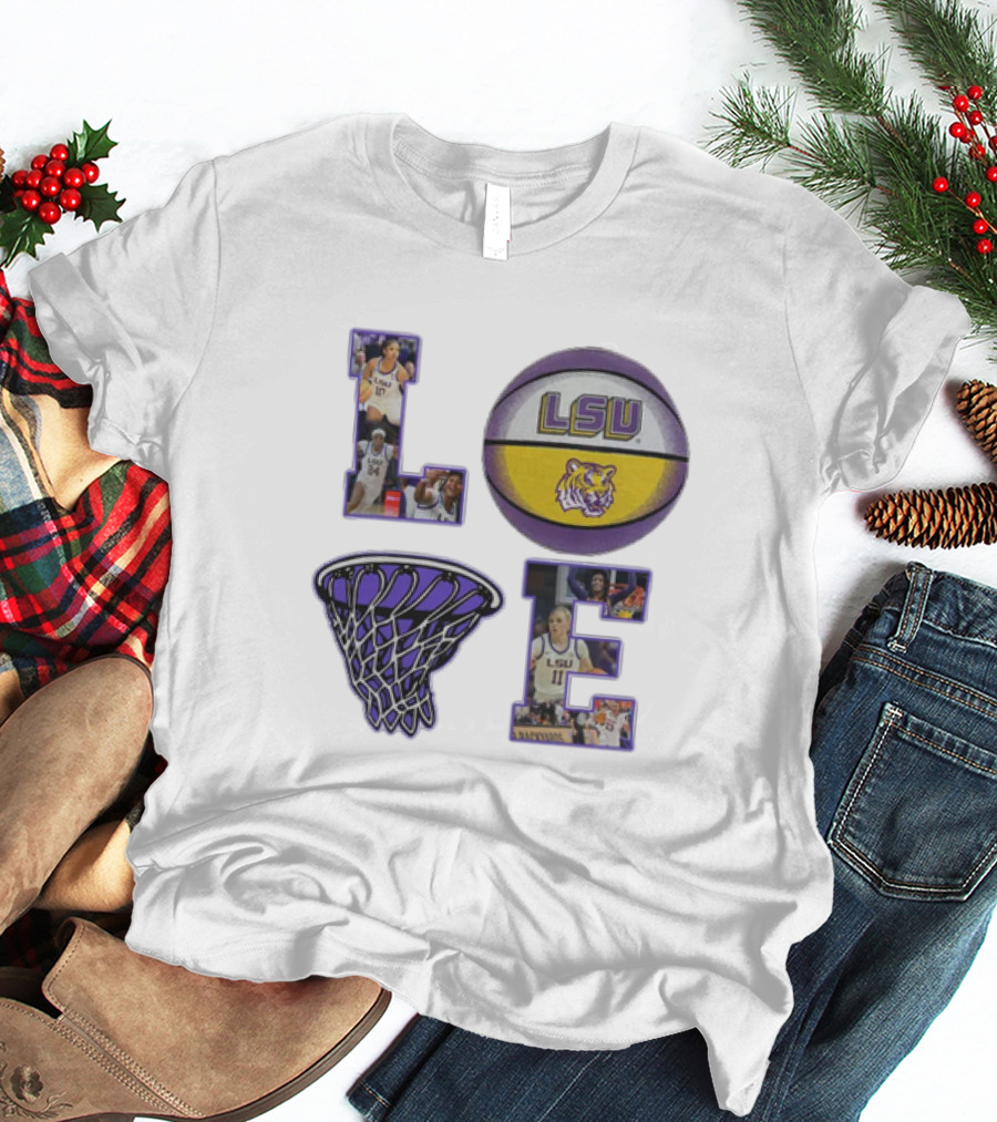 LSU Tigers Women's Basketball Love Collage With Basketball And Players T-Shirt