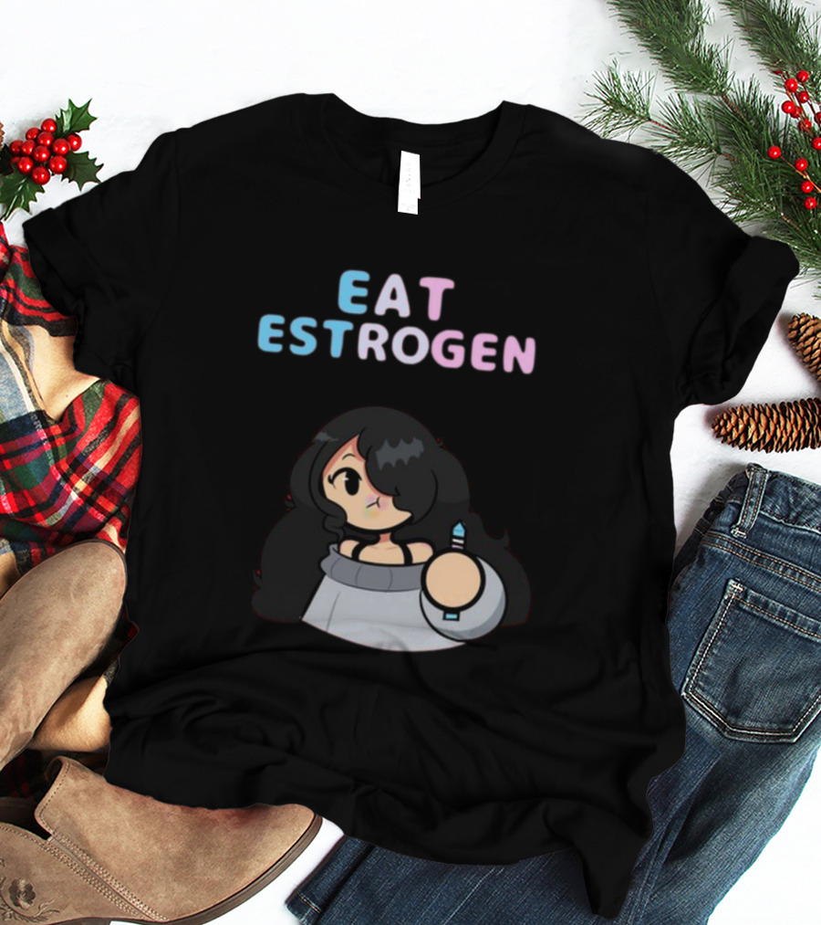 Eat Estrogen Cartoon Character Holding Syringe T-Shirt