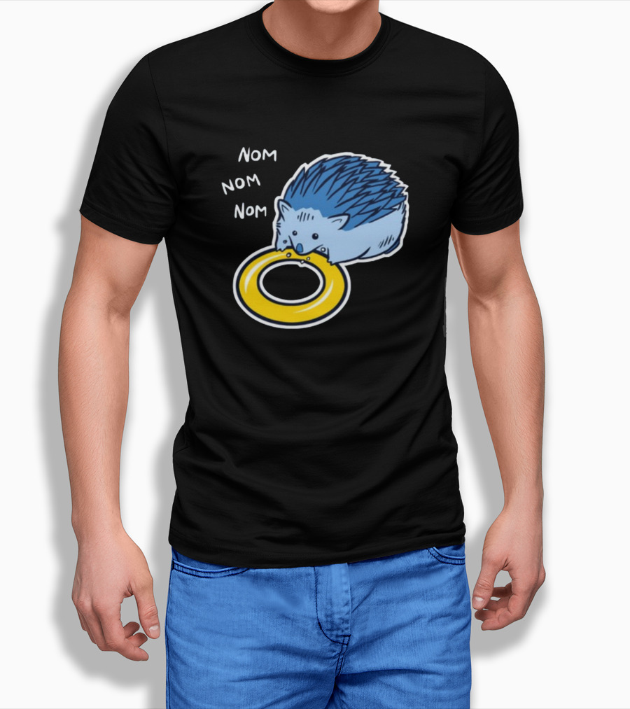 Sam Logan Hungry Blue Hedgehog Nom Nom Nom Eating Yellow Ring T-Shirt