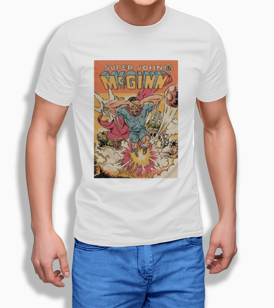 Super John McGinn Flying Hero Soccer Explosion Action Comic T-Shirt