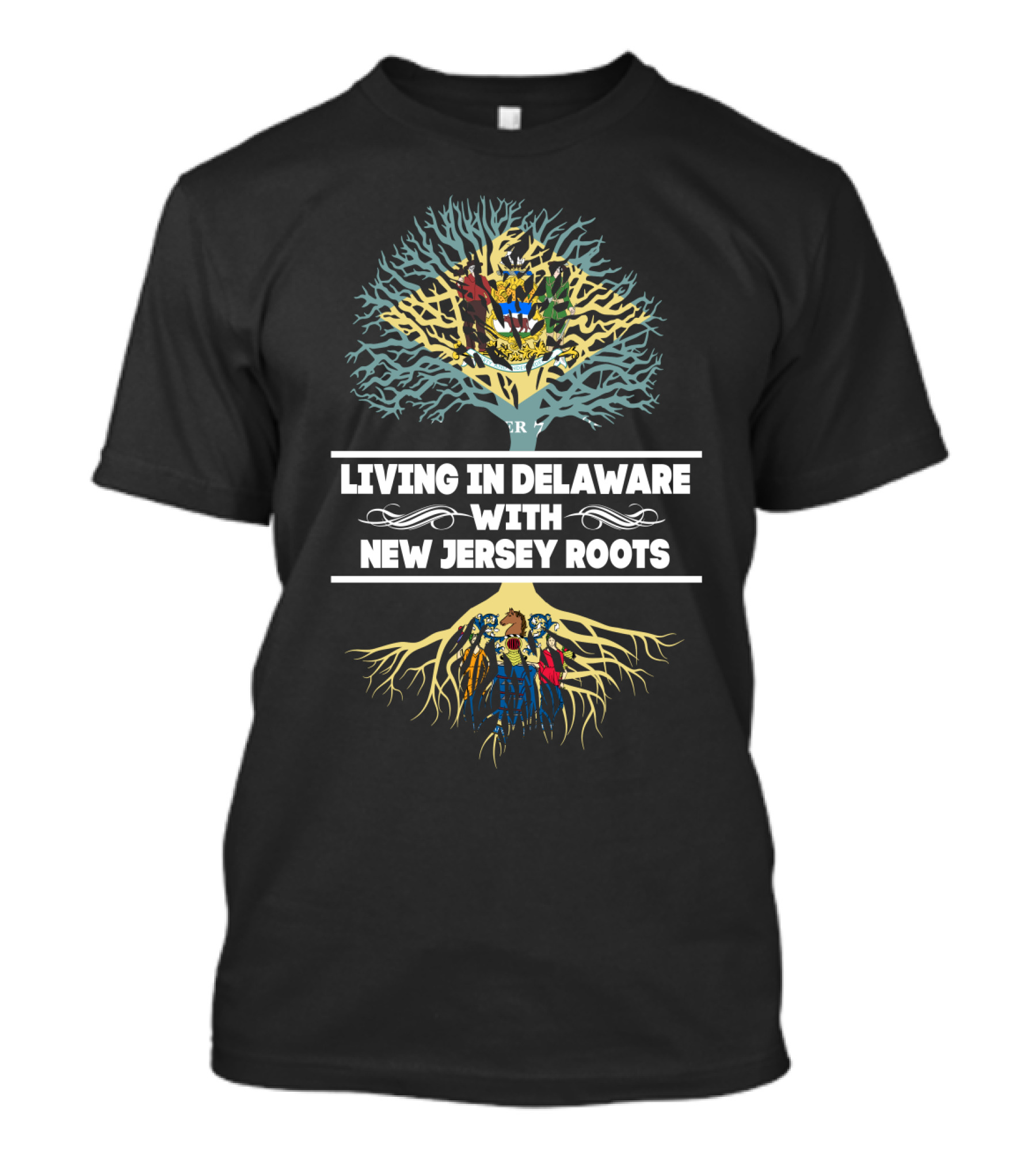 Living In Delaware With New Jersey Roots Family Tree Symbolism Featuring Connections Between States T-Shirt