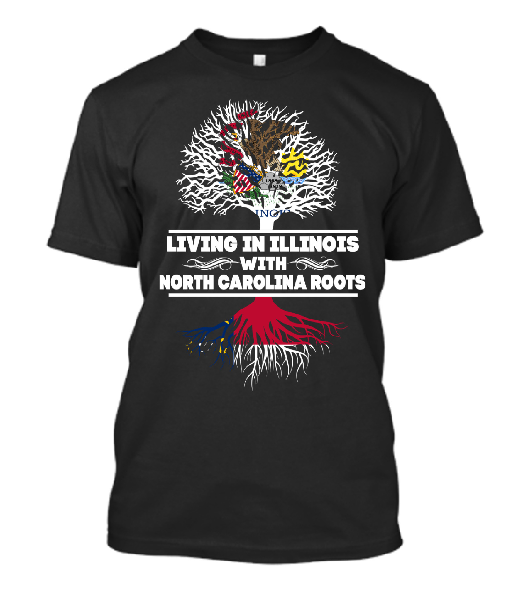 Illinois And North Carolina Heritage Tree - Living In Illinois With North Carolina Roots T-Shirt