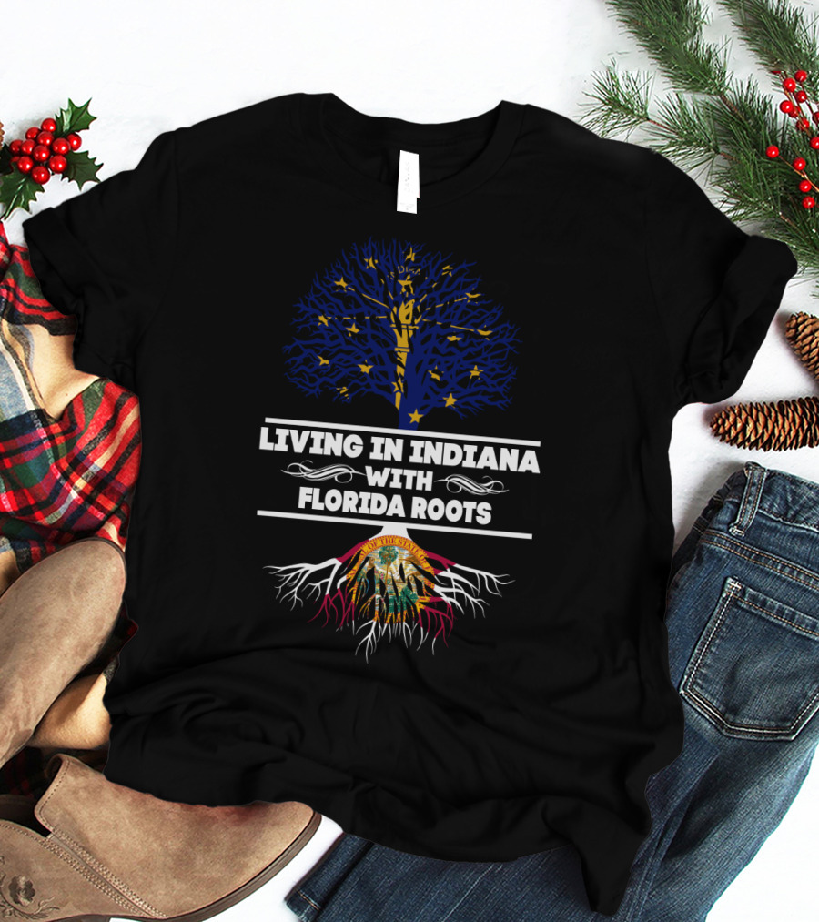 Indiana State Pride Meets Florida Heritage Tree Roots Fusion T-Shirt
