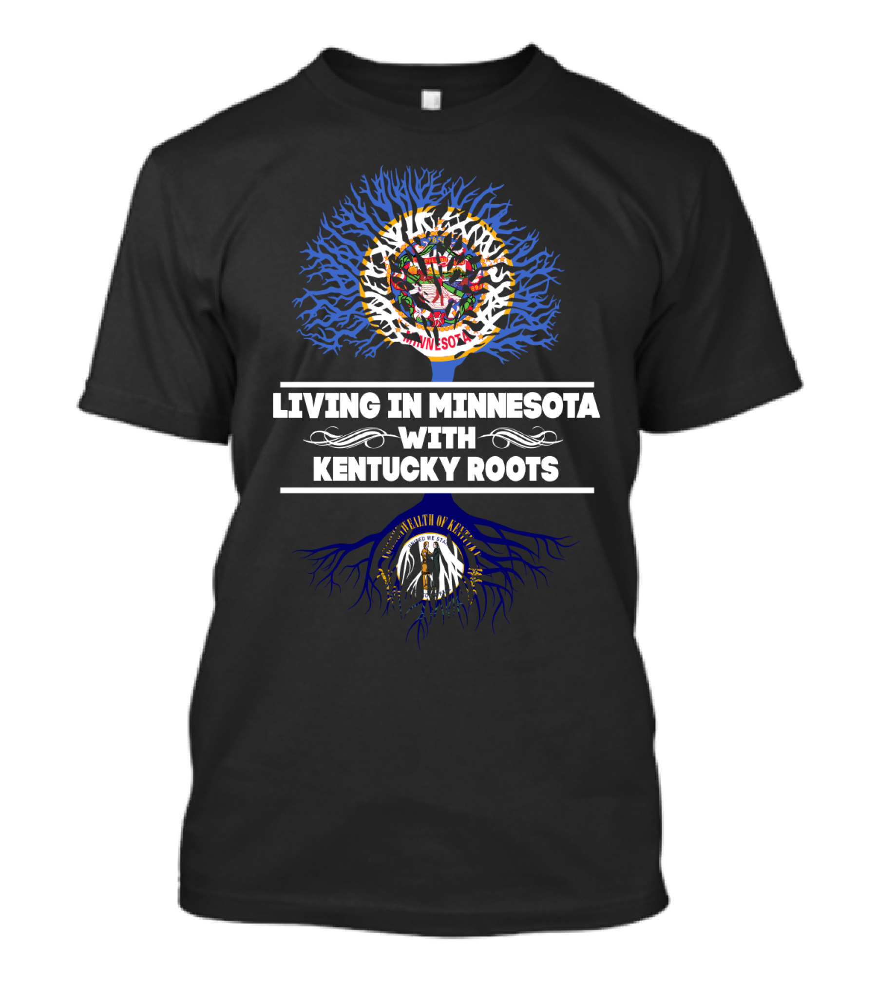 Living In Minnesota With Kentucky Roots State Seal Tree T-Shirt