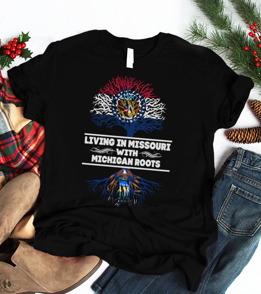 Missouri Flag Tree With Michigan Roots Heritage Connection T-Shirt