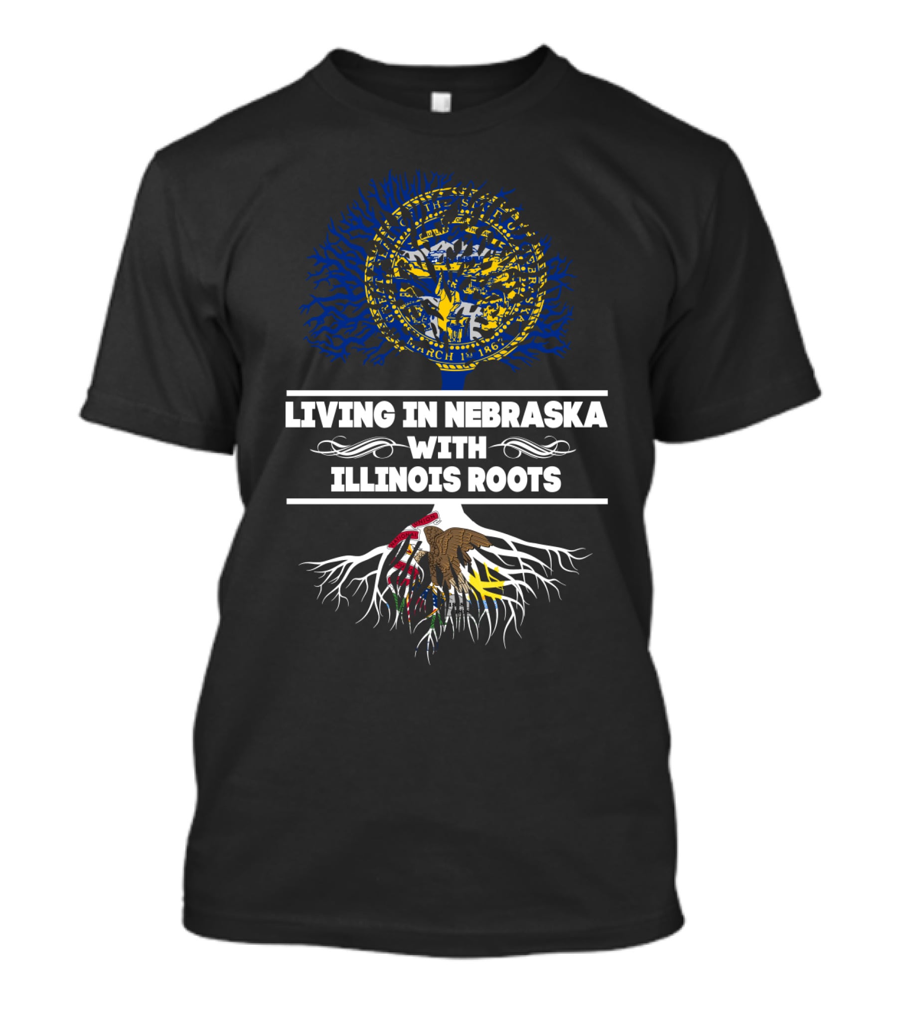Nebraska State Pride Tree With Illinois Roots Emblem T-Shirt