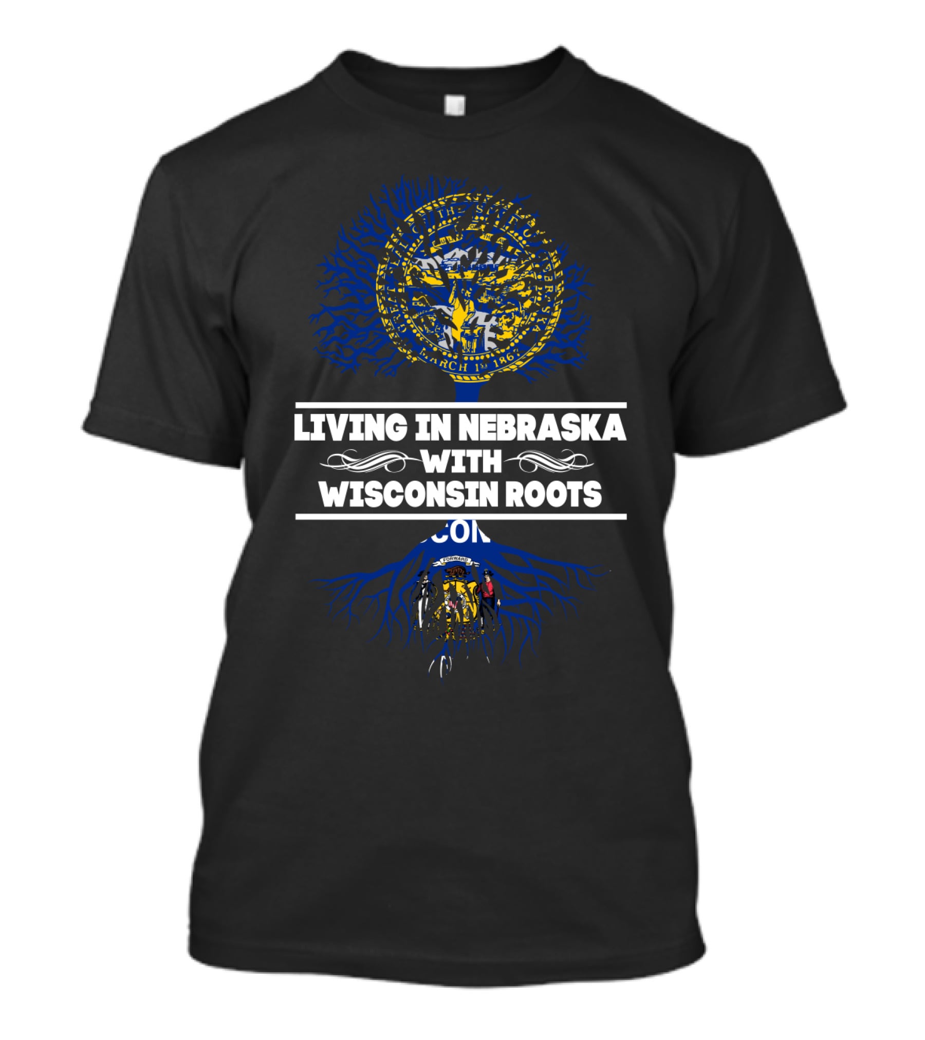 Celebrating Identity: Living In Nebraska With Deep Wisconsin Roots And State Symbols T-Shirt