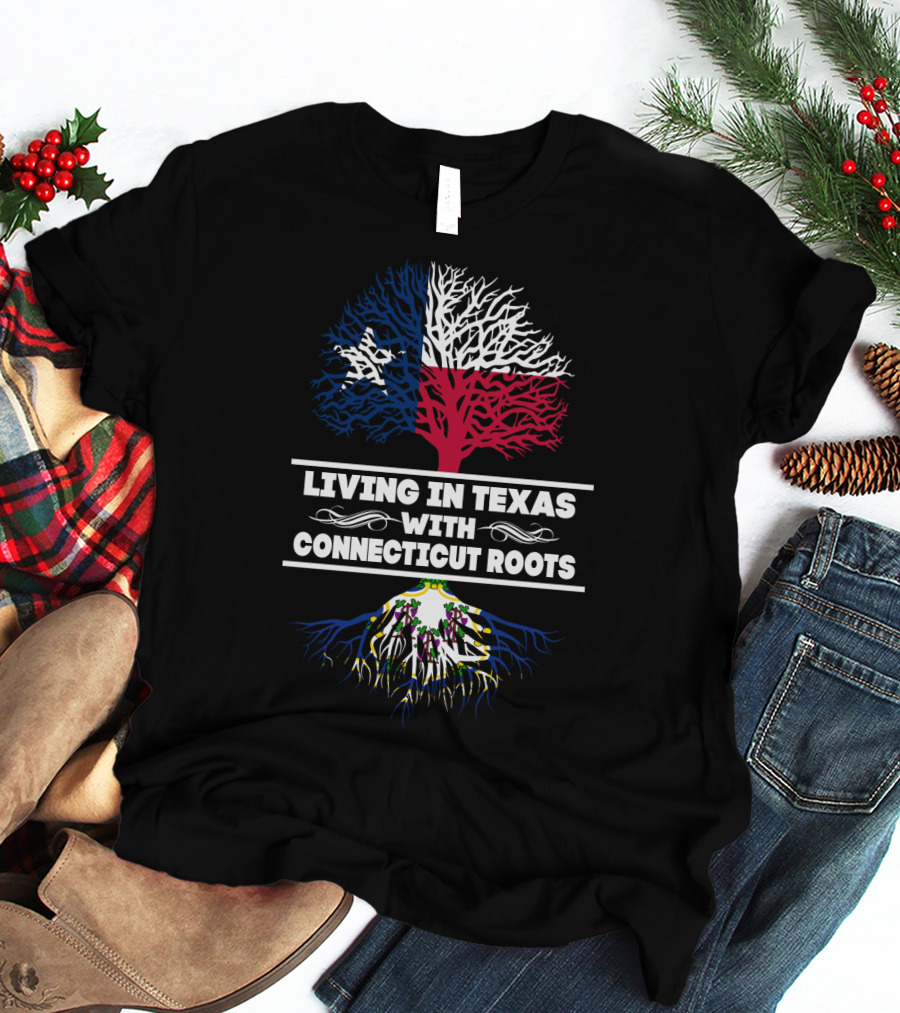 Texas And Connecticut Fusion: Lone Star Flag Tree With Nutmeg State Roots T-Shirt